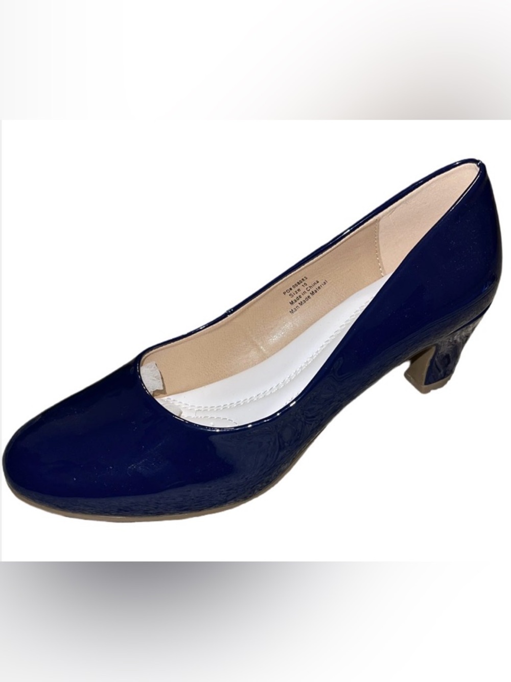 Journee Collection Glossy Navy Patent Mid-Heel Pumps